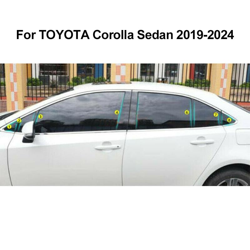 16 ks Leštěné sloupky dveří auta Kryt lišty oken Stylingová samolepka pro Toyota Corolla 2019-2024 Příslušenství Auto Vnější díly