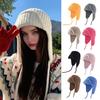 Women Knitting Hat Lace-Up Solid Color Ear Protection Winter Elastic