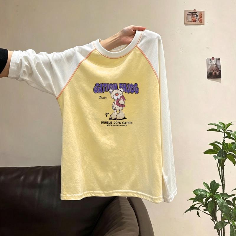 Girls' 2026 Spring-Autumn Pure Cotton Long-Sleeve T-Shirt - Trendy, Loose, Versatile Base Layer for Middle and Older Kids