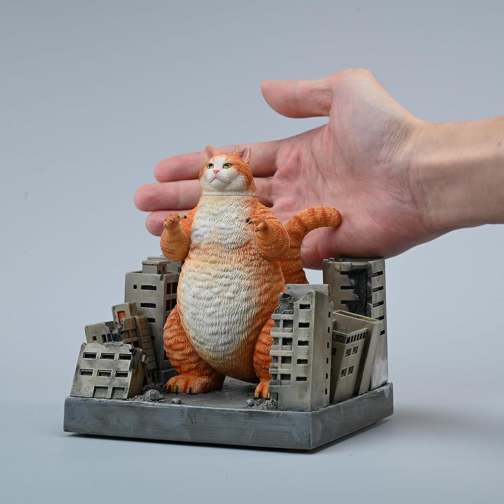 JXK Godzilla Cat Version Home Decor Interior Durable Polyresin with Intricate Details Funny Cat Gift Pet Goji-Nyan