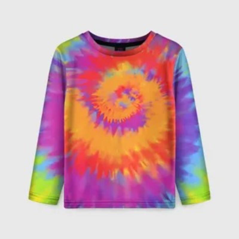 Children's Unicorn Print Tie Dye Cute T-shirts Boys Long Sleeved Fashionable Soft Comfortable Top