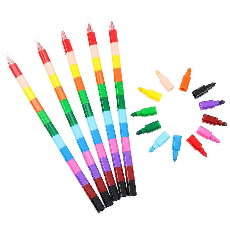 Children s Creative 12-Color Crayons: Hand-Painted Doodling & Colorful Building Blocks