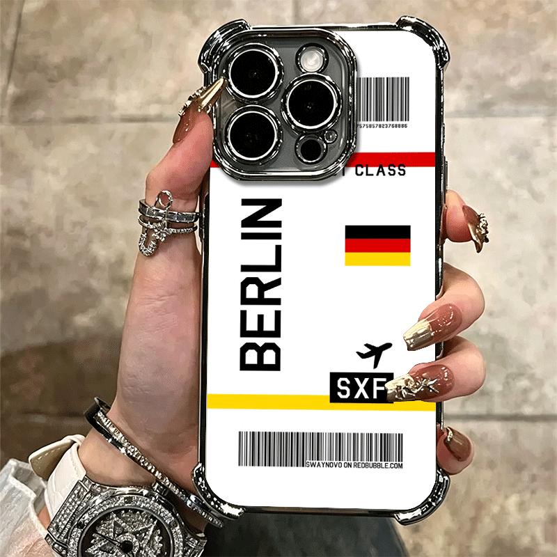 Travel Air Ticket Label Soft Phone Case For iPhone 15 16 17 Air 14 Pro Max 16E Plus 13 12 Mini Plating Anti-Fall Fundas