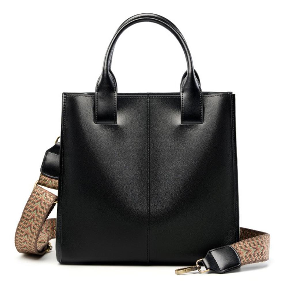 Zency Genuine Leather New Simple Shoulder Bag Large Capacity Shopper Bags чёрный