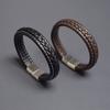 Korean Style Stainless Steel Magnetic Buckle Bracelets Bangles Hand Woven Leather Roper Bracelet Men Friendship Jewelry Pulseras