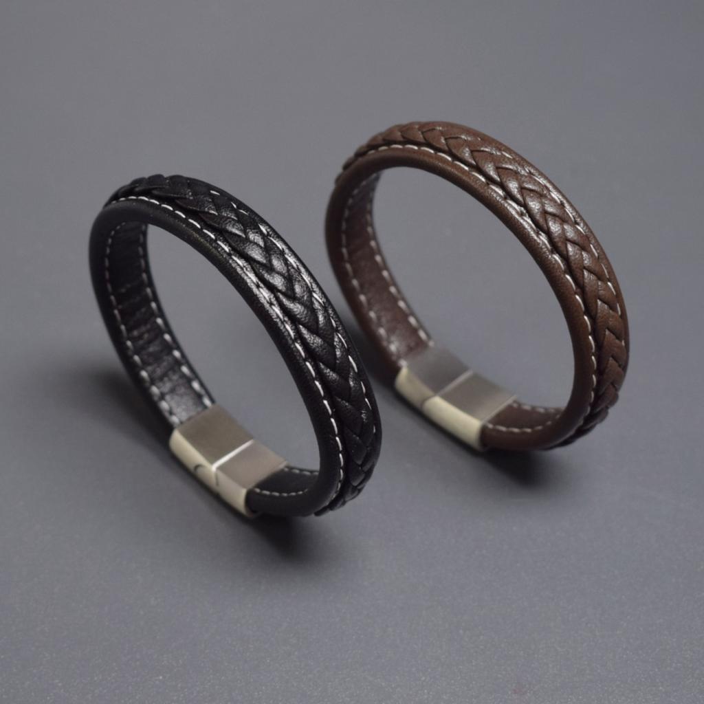 Korean Style Stainless Steel Magnetic Buckle Bracelets Bangles Hand Woven Leather Roper Bracelet Men Friendship Jewelry Pulseras