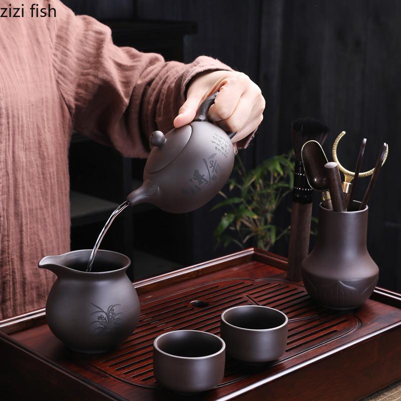 Purple Clay Pot Handmade Teapots Tea Making Utensils Ceramic Teaware Tea Making Tools Afternoon Tea Pot Teas Infuser Craft