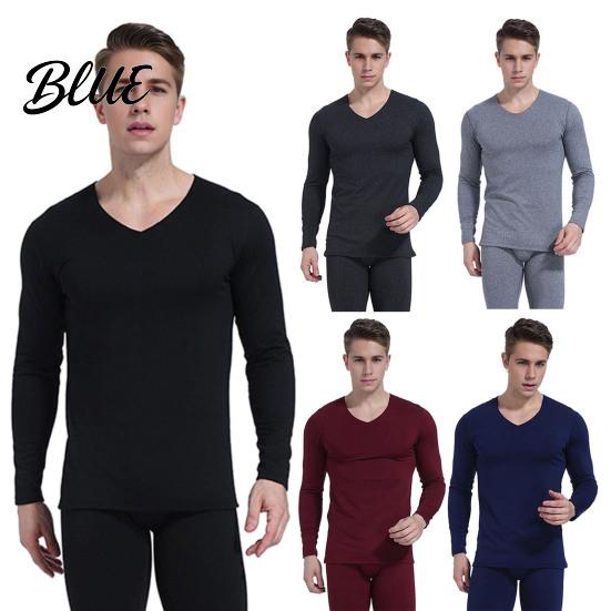 Anti-static Thermal Suit Plush Lined Underwear Set Winter Men 2 Pcs/Set V Neck Seamless Long