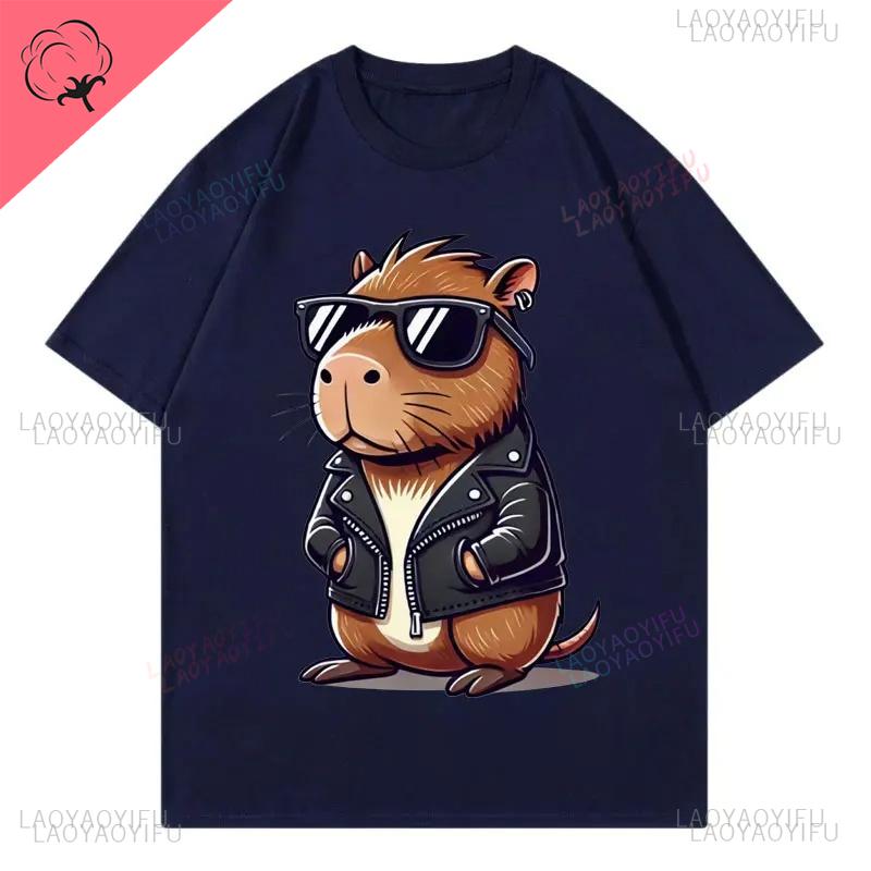 Fashion Cool Capybara Cute Animal Graphic Tshirt High Street Trend Short Sleeve Tshirt Men Female Casual Loose Printed Tshirts