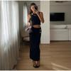 Women's Skirt Sets Sexy Crop Top&Bag Hip Skirt Metal Flower Decoration Lady 2 Piece Set Slim Hollow Out Tops High Waist Maxi Skirts New Fashion Summer
