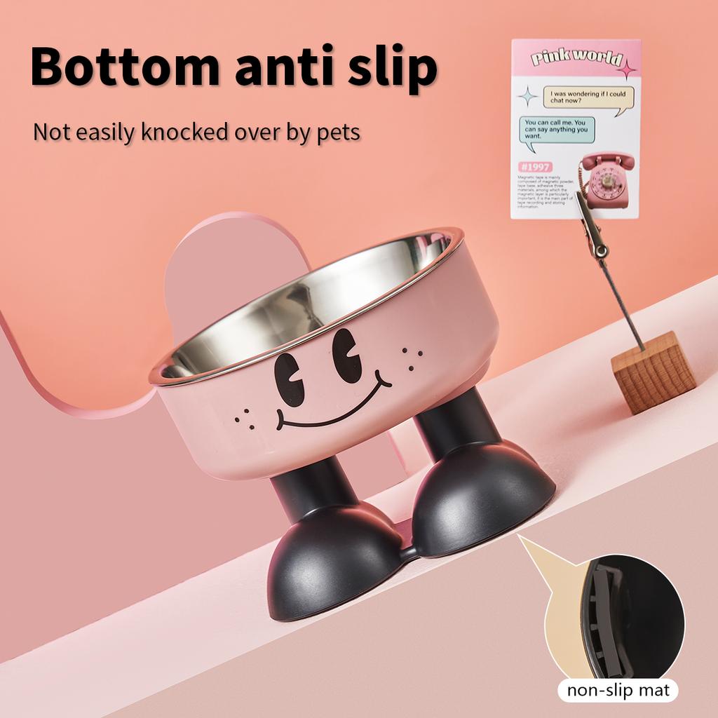 A Smiling Face Highlegged Pet Bowl Fashionable Stainless Steel Largecapacity Dog Bowl For Feeding And Water Neckprotectin