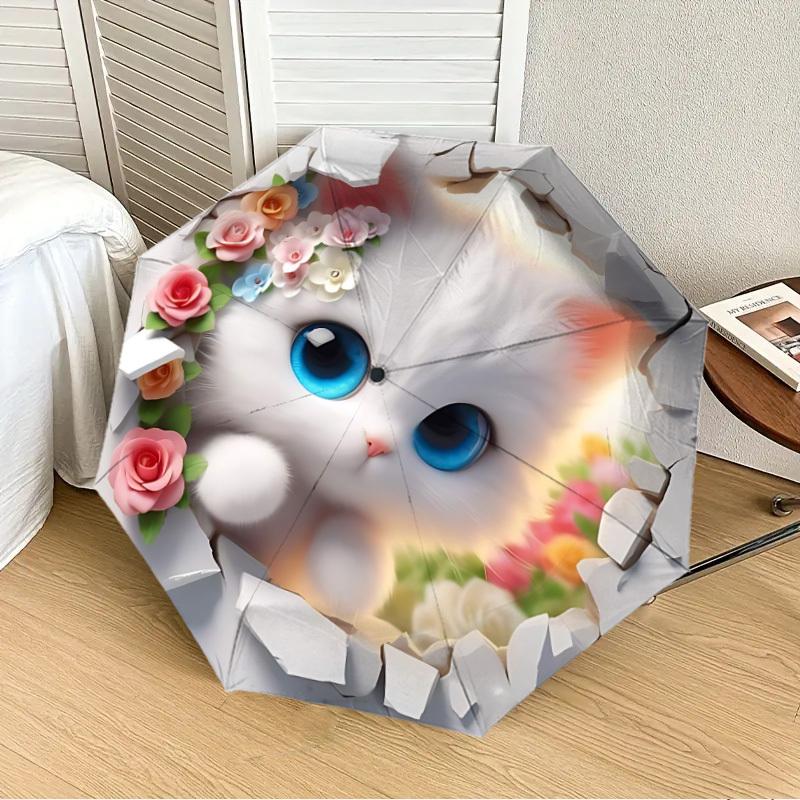 

1PC Cat Print Automatic 8-Bone Folding Umbrella - Durable Polyester & Iron Frame,Userfriendly Operation yy250929188