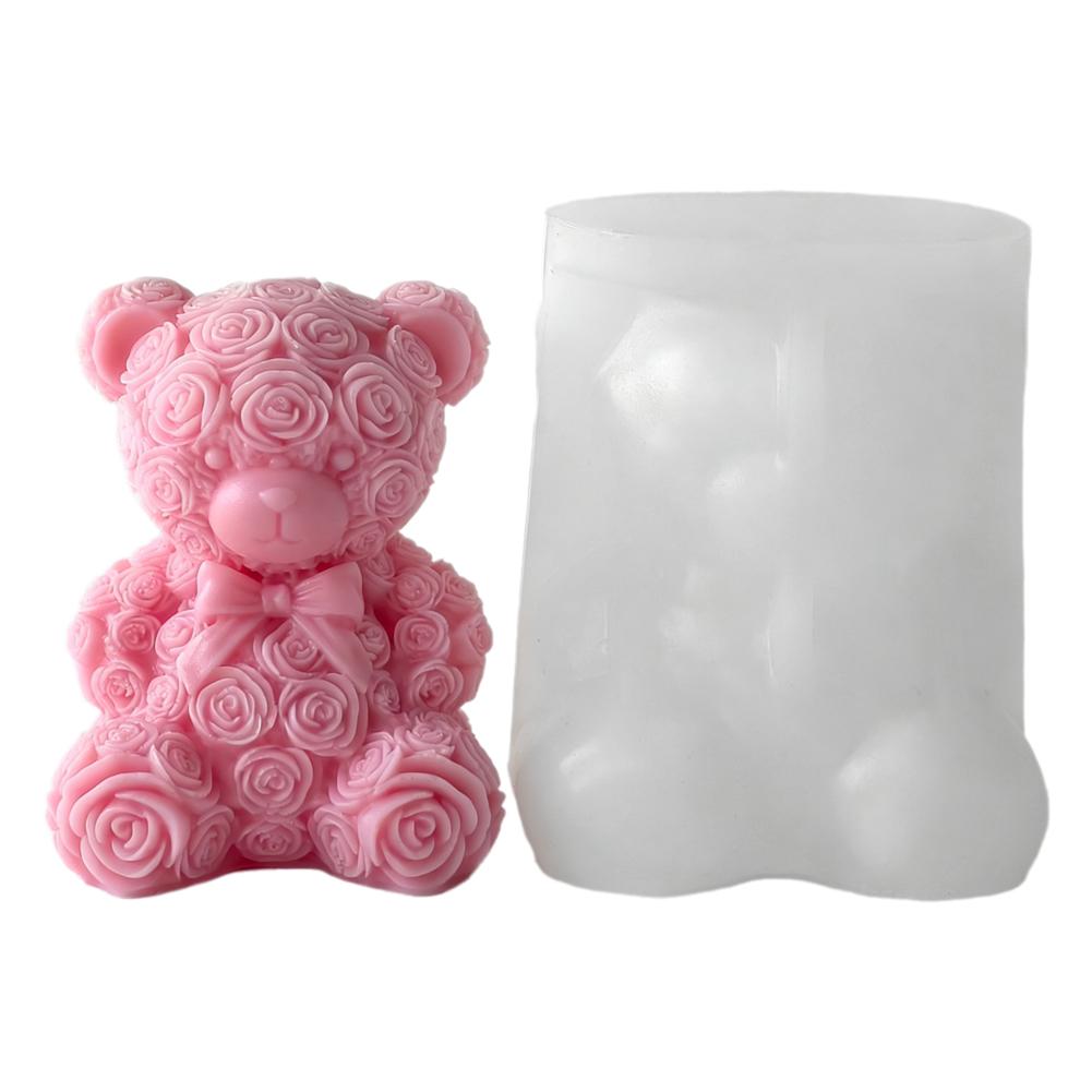 DIY Valentine's Day Rose Bear Silicone Mold Handmade Gift Scented Candle Gypsum Resin Mould Wedding Candle Making Molds