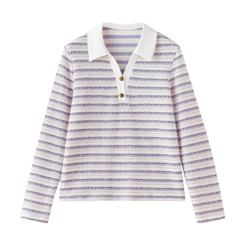 Chuyu Women's French Style Striped Polo Long Sleeve T-shirt
