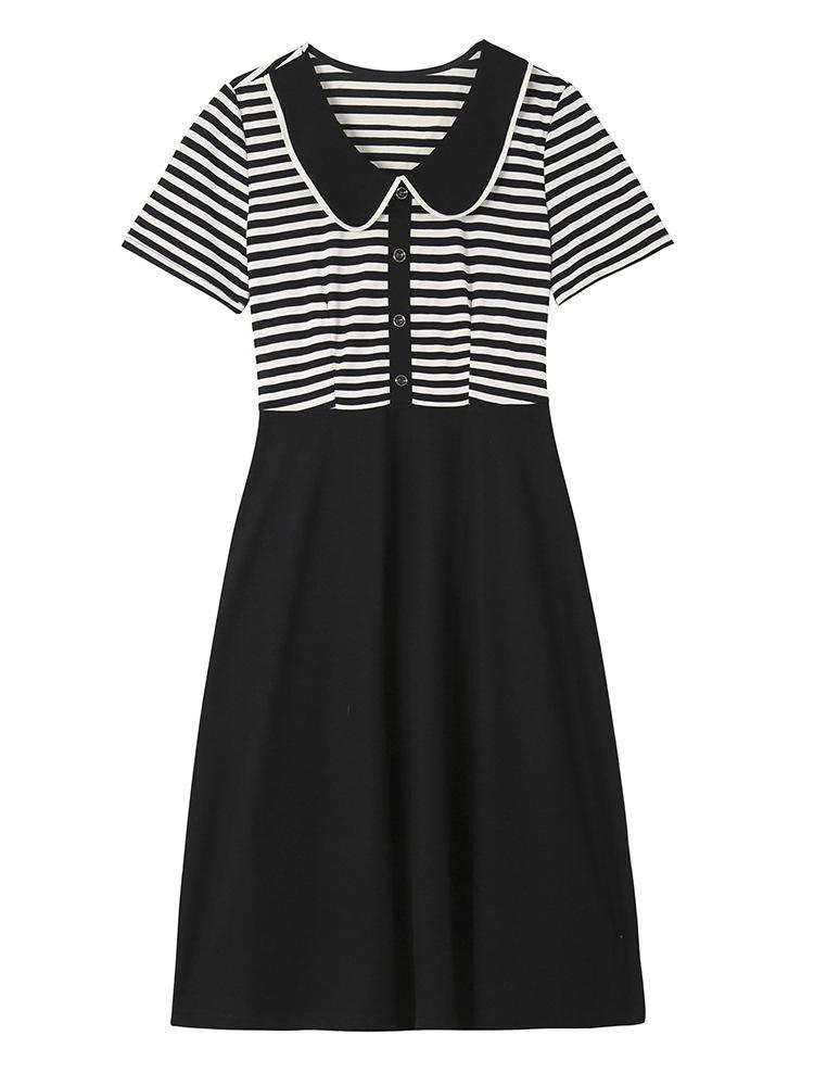 Plus Size Striped Patchwork Faux Two-Piece Slimming Short-Sleeve Summer Dress - Chic & Fashionable New Arrival