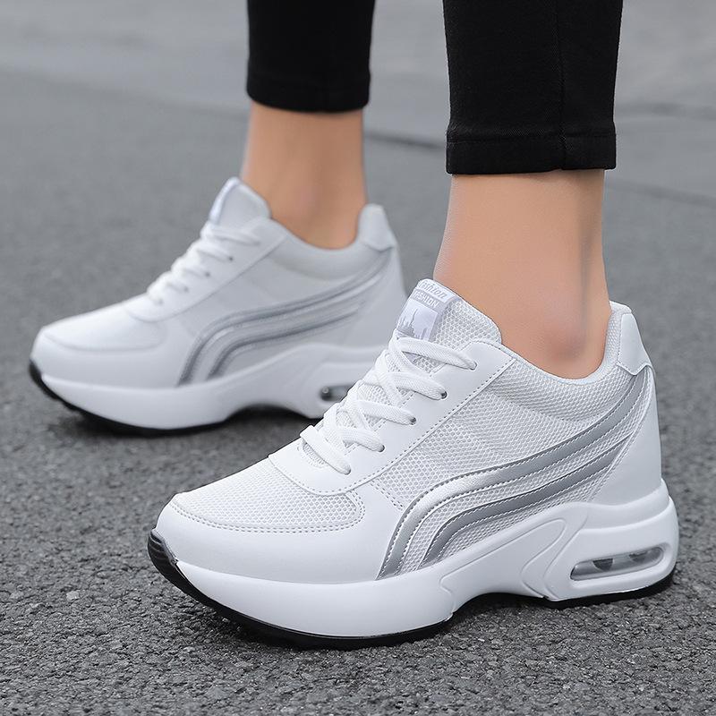 Damen Frühling Weiße Plateau-Sneakers Dicke Sohle Atmungsaktives Mesh Freizeitschuhe Frau Damen Höhenerhöhende Schuhe für Frauen