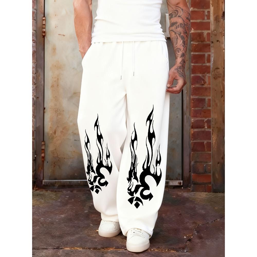 Men's Women’s And Kids Black Wide Leg Joggers Dynamic Flame and Star Print High Contrast Street Pants Sweatpants Trends