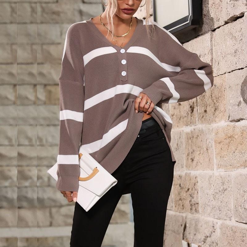 Casual Sweater 2025 New Women's Autumn V-neck Striped Sweater for Women