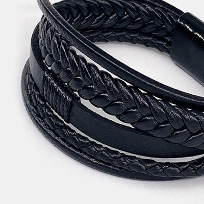 21cm Length Men Leather Rope Braided Bracelet Hot Sales Alloy Magnetic Buckle Bracelet