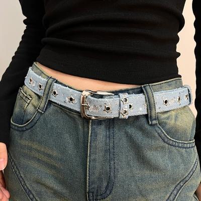 Star Hollowed Pin Buckle Metal Buckle Belts Korean Style Denim Belt Fashion Retro Jeans Belt  Lady
