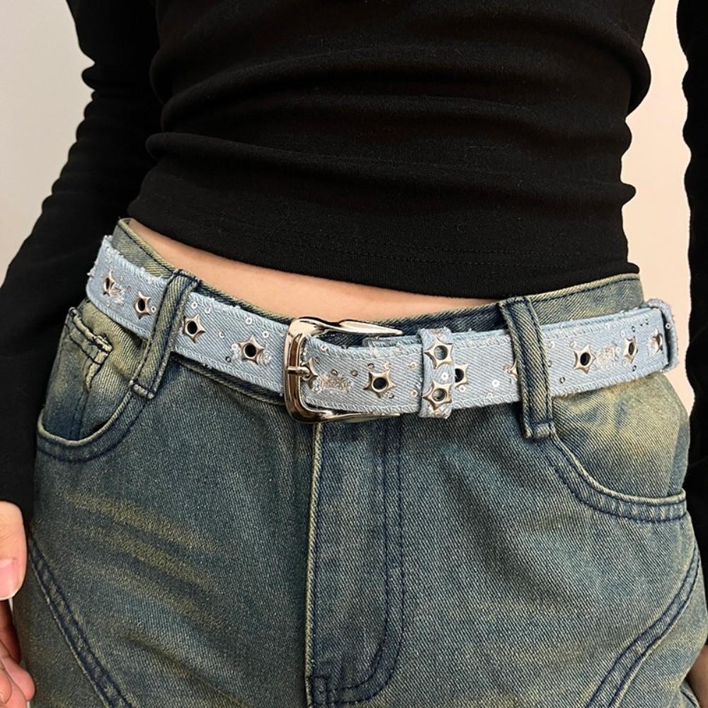 

Pin Buckle Waist Strap Punk Denim Style Waist Belts Fashion Waistband Women світло-синій колір