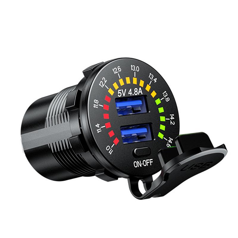 4.8A Dual USB Car Charger Socket With LED Voltmeter Display Mobile Phone Charger Adapter For Car Motorcycle Marine Boat