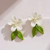 French Romantic Green Flower  Asymmetric Tassel Drop Earrings New Design Jewelry for Women's or Girl’s Sweet Ear Accessories