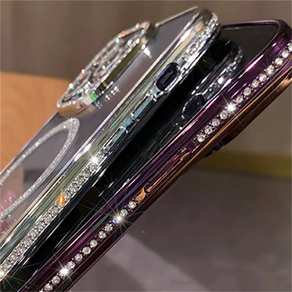Für Luxus-Diamant-Glitzer-Magnet-Lade-Softcase für Magsafe IPhone 15 14 13 12 Pro Max Plus 11 Transparente stoßfeste Abdeckung