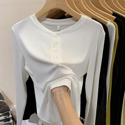 White Long-sleeved T-shirt for Women In Spring and Autumn, New Style Threaded Bottoming Shirt, Niche and Versatile V-neck Top