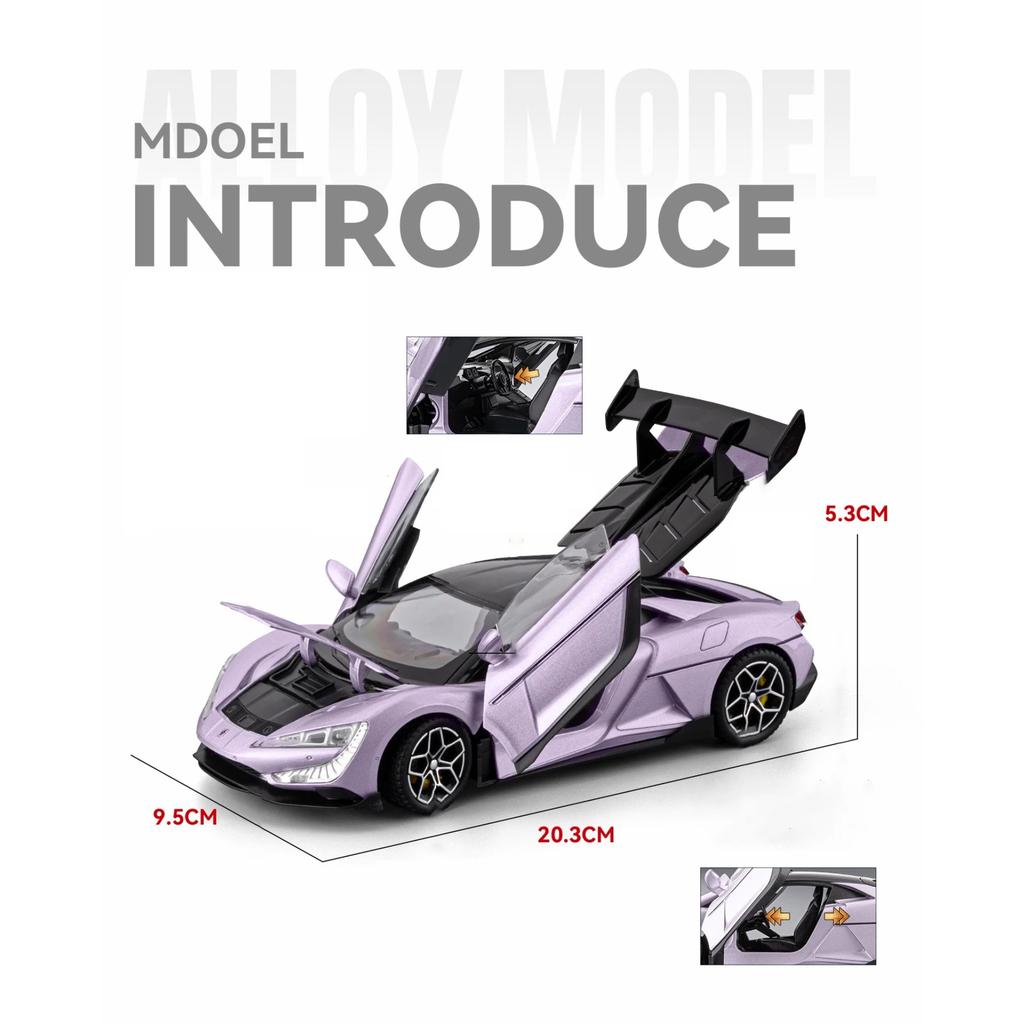 1/24 BYD Yangwang U9 Alloy Electric Sports Car Model Diecast Metal New Energy Racing Vehicle Car Model Sound Light Kids Toy Gift