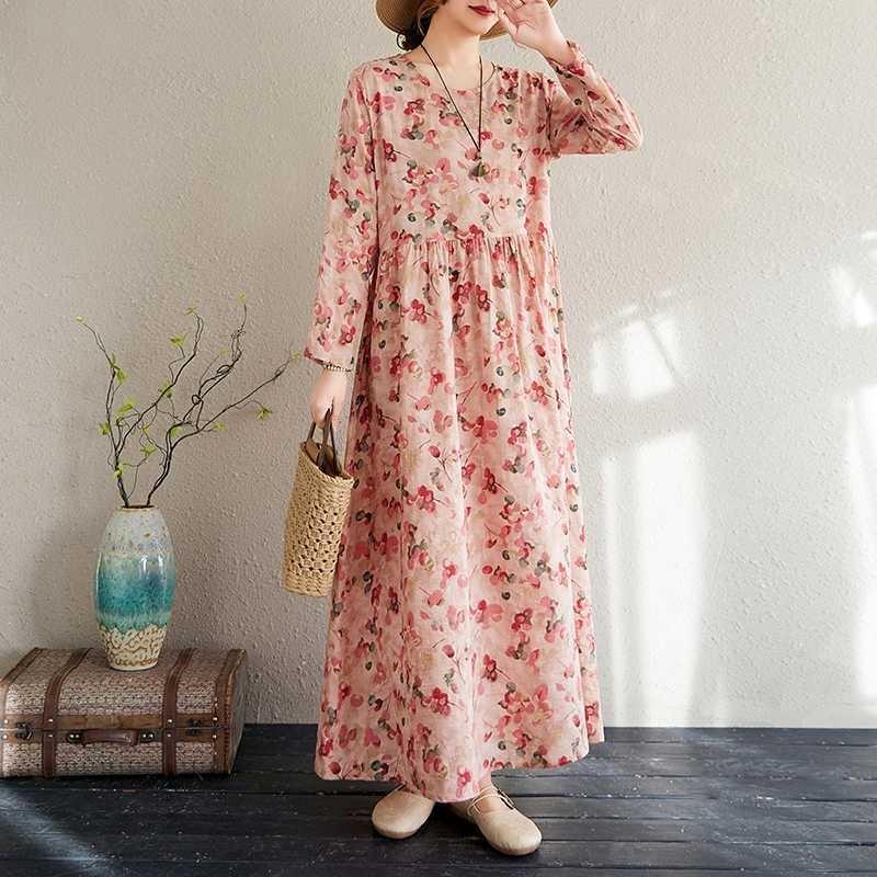 Vacation Style Travel Round Neck Vintage Long Flesh Covering Dresses