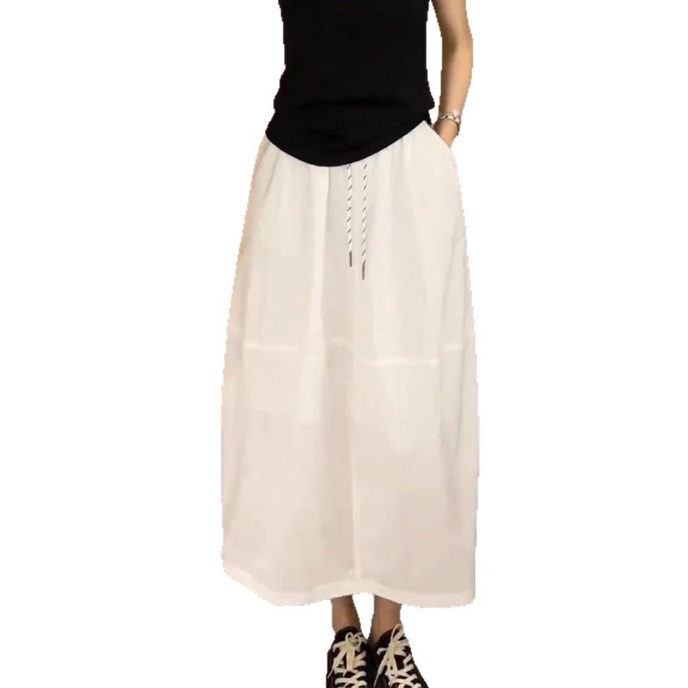 European Summer 2024 Stylish Elastic Waist Slimming Midi Skirt with Back Slit