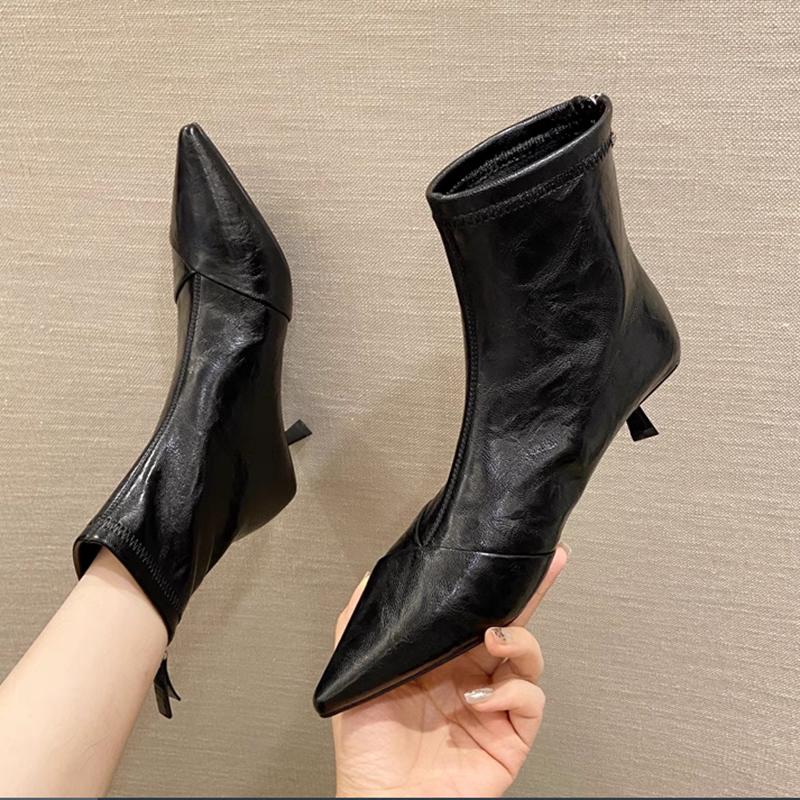 New Style Women's Fashion Winter Ankle Short Boot Women Pointed Toe Elegant Thin Low Heel Dress Ladies Pumps Shoes Zapatos Mujer