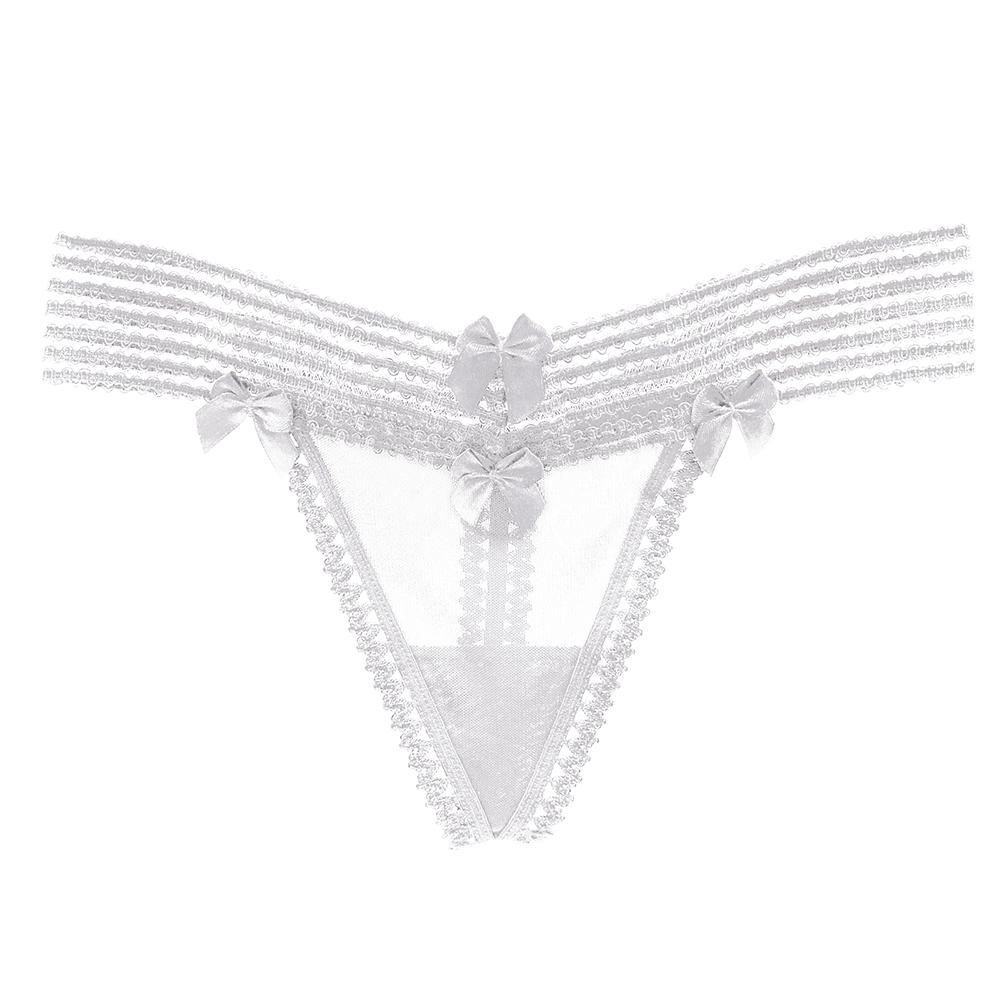 Erotic Panties Japanese Pure Desire Sheer Spliced Hollow Stripes Sweet Bow Knot Perspective Mesh Sexy G-string Pants Underwear