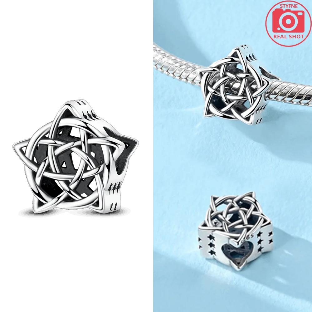 Original Copper Pure Copper Star Celtic Beaded Heart Blue Starry Night Pendant Beads Fit Bracelet Jewelry Accessory Gift