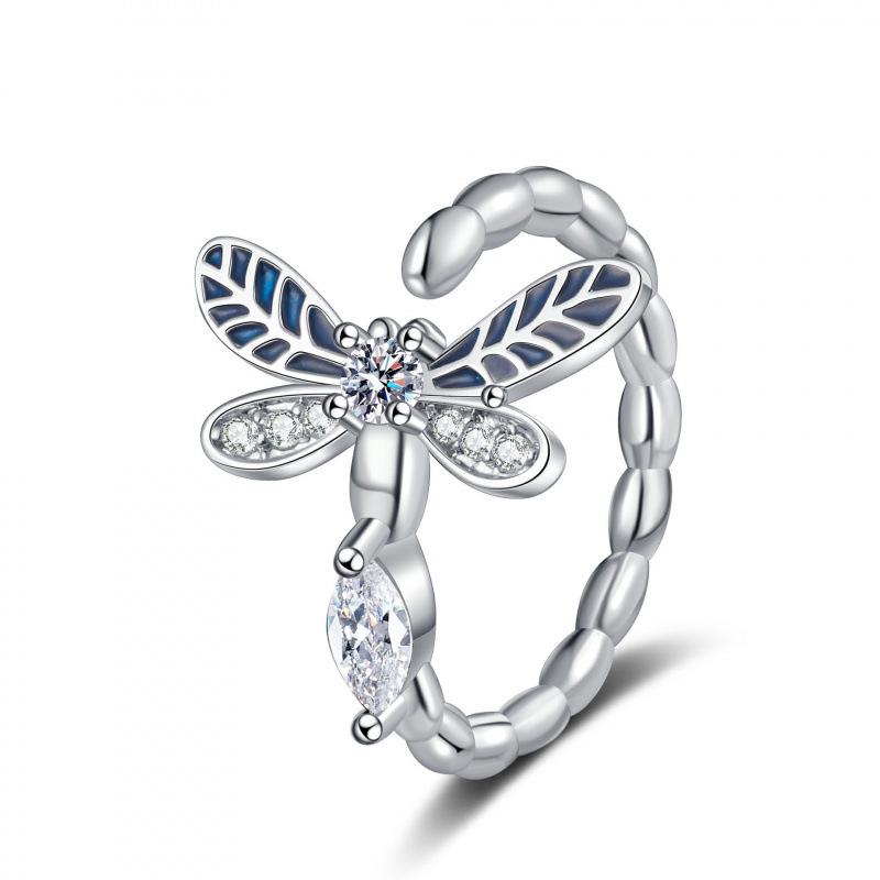 European Crystal Dragonfly Enamel Ring: Adjustable Women s Fashion Jewelry Gift Adjustable