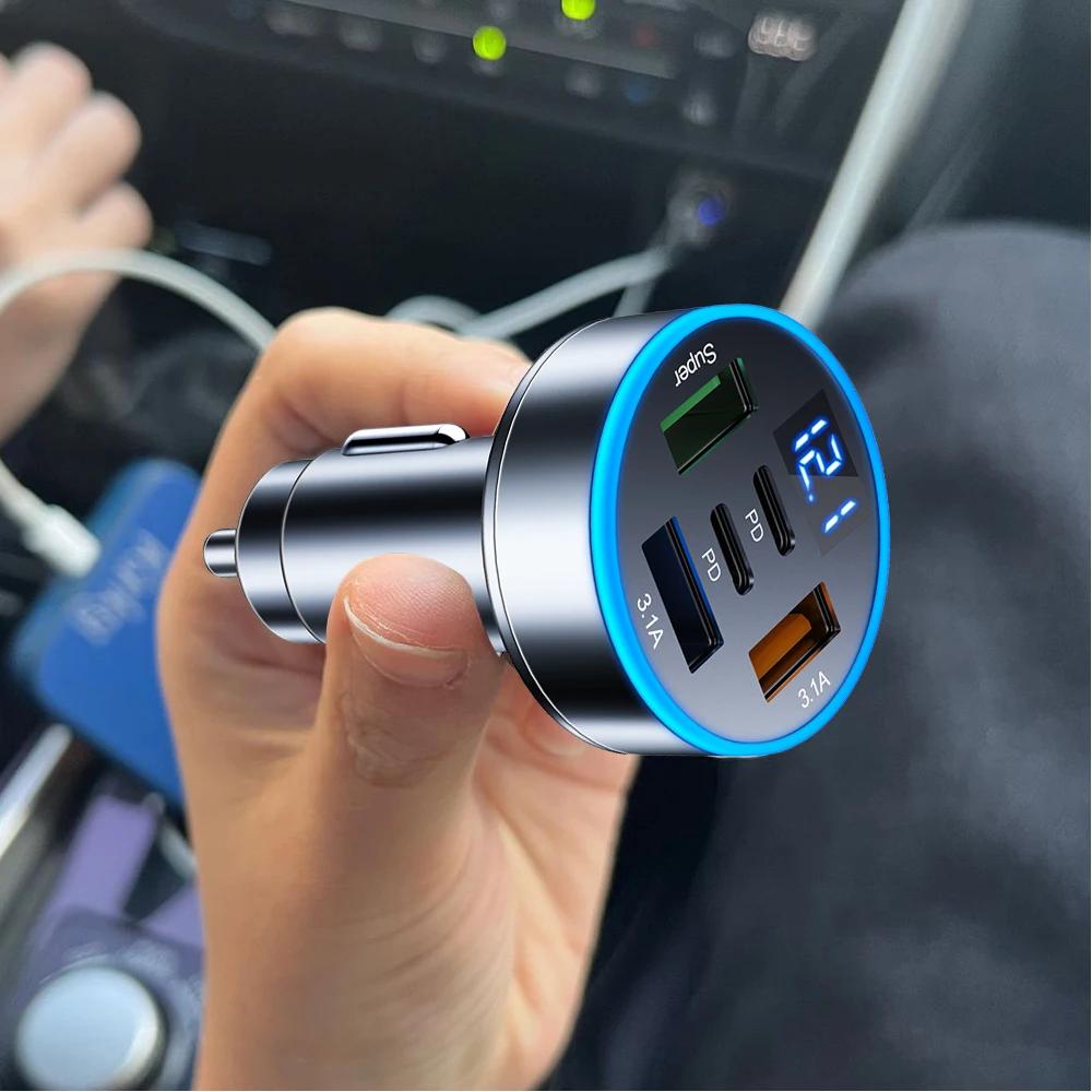 250W 5 Ports Car Charger PD QC3.0 USB C Car Phone Charger Type C Fast Charging Adapter in Car For iPhone Samsung Huawei Xiaomi