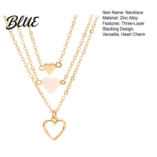 Heart Pendant 3Pcs/Set Women Necklace Three-Layer Stacking Design Sweet Charm