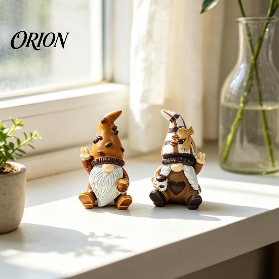 Small Tabletop Decor Mini Resin Coffee Gnome Ornaments, Sitting Bean Goblin Figurines, Bar Counter Decorations Cute Statue for Shop Kitchen