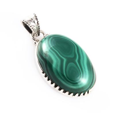 Natural Malachite Gemstone 925 Solid Sterling Silver Jewelry Pendant 1.3'' O2l69