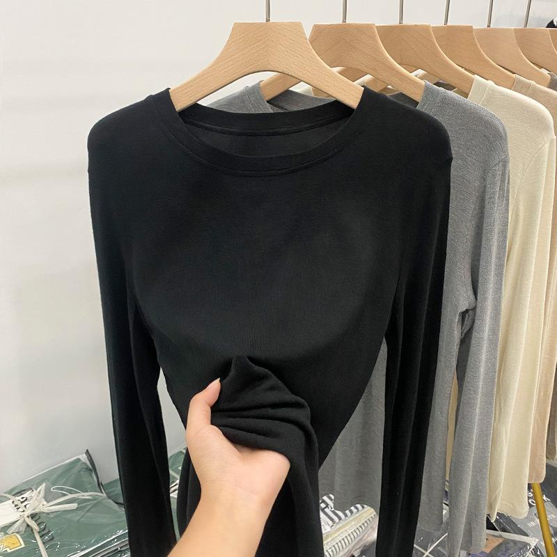 Soft waxy mask t early spring autumn winter 2024 new loose long-sleeved t-shirt women's simple inner layering shirt solid color top