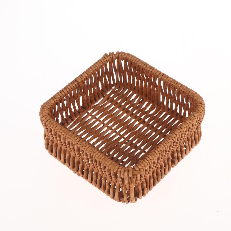 Imitation Rattan Wicker Basket Fruit Tea Snack Bread Basket Cosmetic Square Storage Box Household Kitchen Supplies