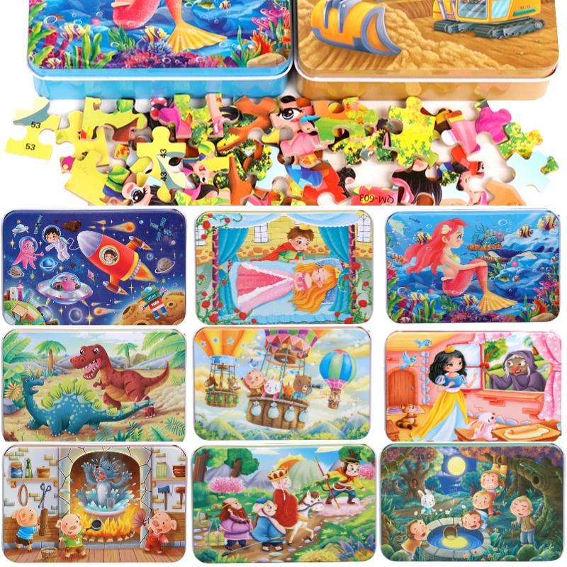 High-quality 60-piece Wooden Puzzle In Iron Box Educational Toy For Kids