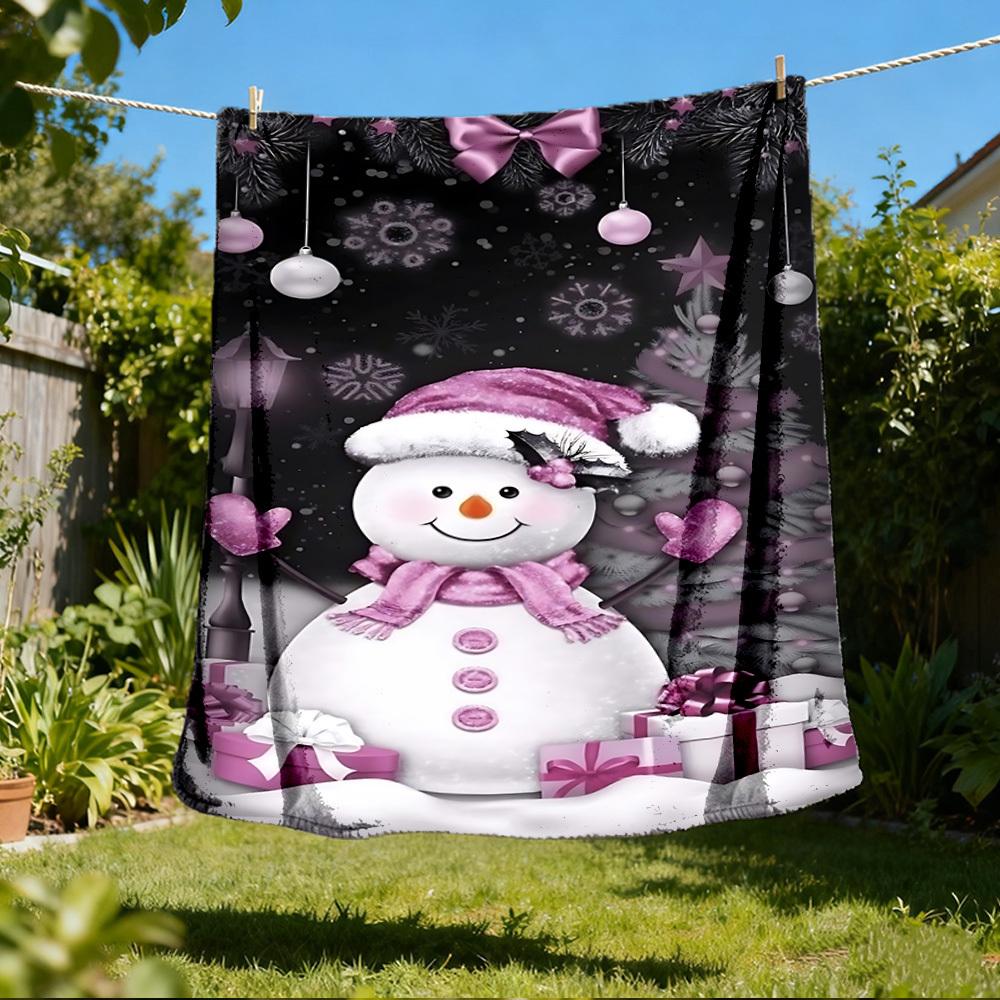 1pc Christmas Snowman Outdoor Personalized Flannel Blanket, Soft, Lightweight Personalized Flannel Blanket, Digital Printing,