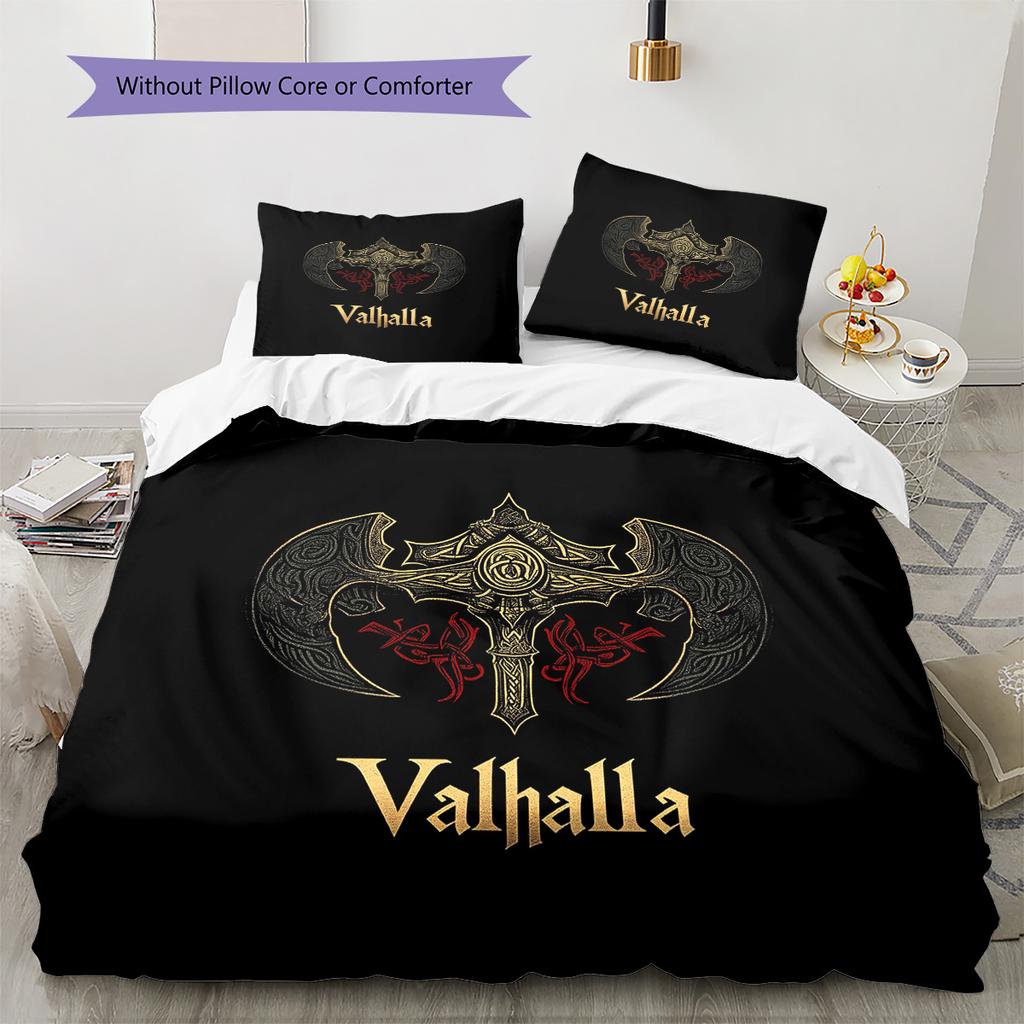 Viking battle axe Pattern Bedding Quilt Set Quilt Cover Pillowcase Home Decoration Gift (1 * duvet cover + 2 * pillowcase, without core)