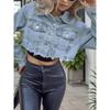2026 Retro Ripped Denim Jacket for Women - Long Sleeve, Deconstructed Style