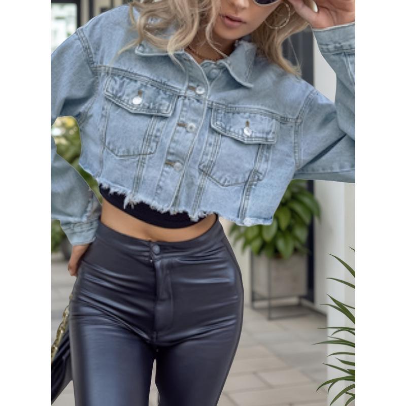 2026 Retro Ripped Denim Jacket for Women - Long Sleeve, Deconstructed Style