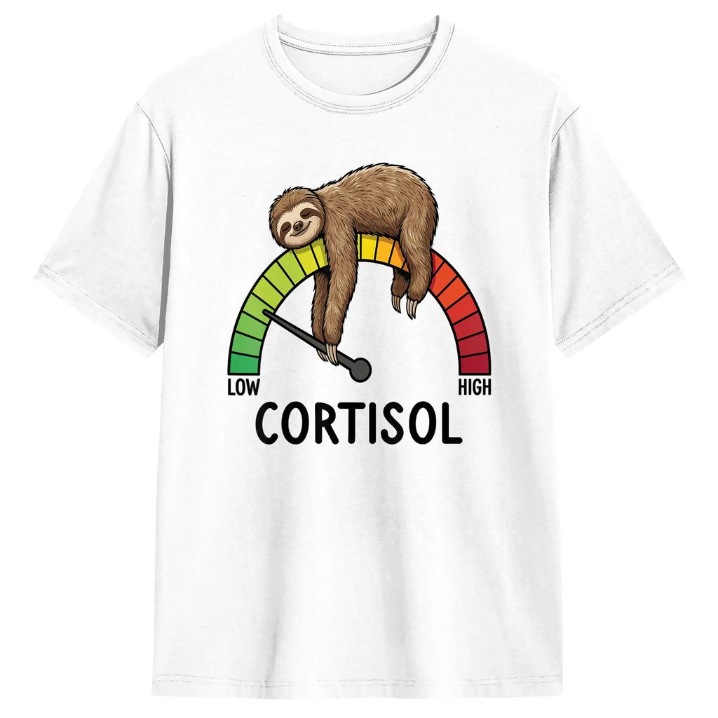 Sloth Low Cortisol Level Meme TShirt Summer Popular T Shirts Unisex Cotton Crewneck Plus Size Tees Short Sleeves Funny Tops