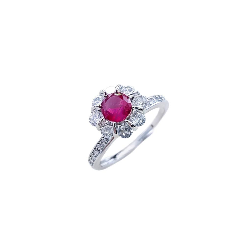Jewelry Cultivation Ruby Sapphire Bloom Flower Ring Hollow Red Corundum Bouquet Ring