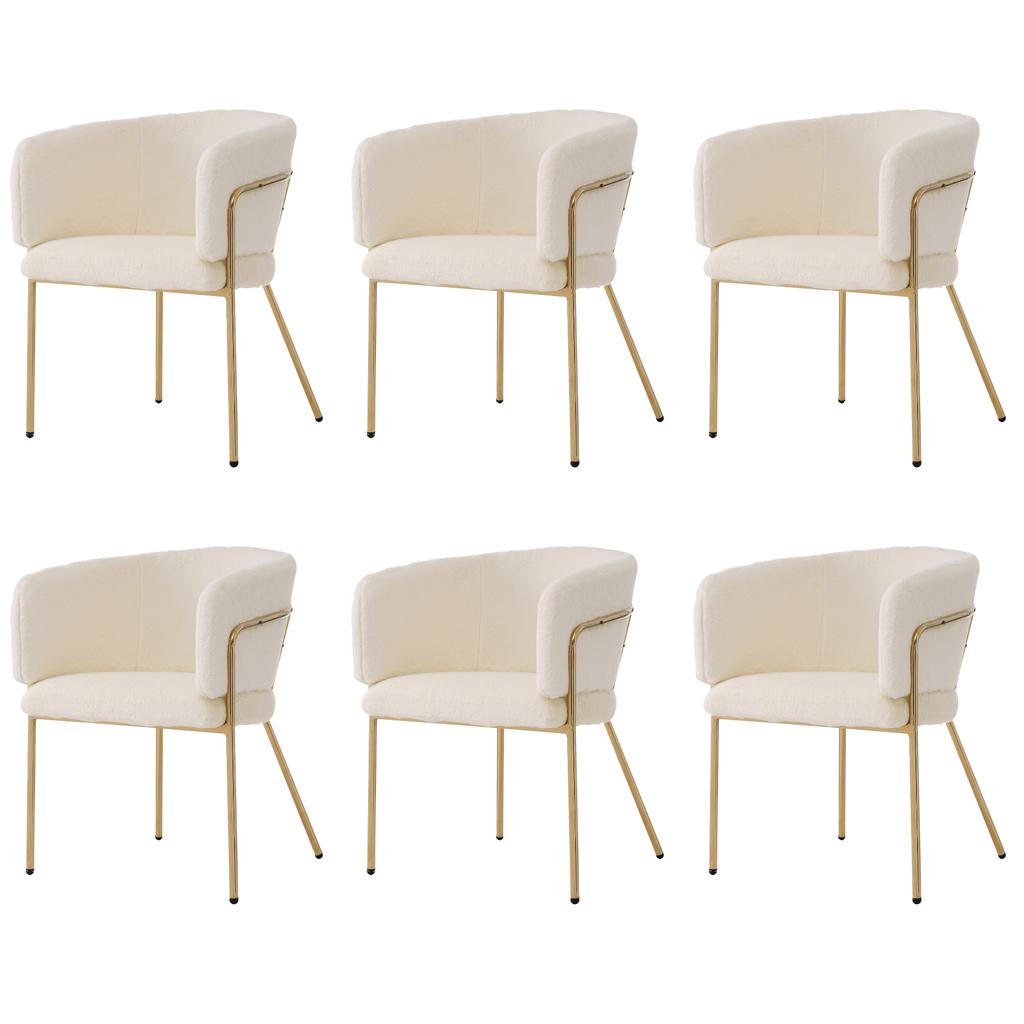 Leisure Chair, Set of 6, Dressing Chair, Light Luxury, with Four Metal Support Legs, Imitation Rabbit Down, White[OLD SKU:WF317938AAB-6]